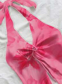 Soleia Camisole dos nu à imprimé floral rose sexy et à la mode, avec lien torsadé et fente sur le devant, idéale pour l'été - Rose bonbon - Voir 4