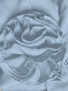 SHEIN Unity Plus Size Women's Solid Color Ruffled 3D Flower Decor Halter Shirt - Blue - View 8