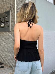 SHEIN Forever 21 Áo sơ mi cổ yếm tối giản dành cho nữ, phù hợp cho mùa hè - màu đen - Xem 2
