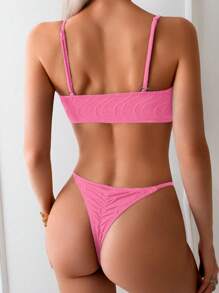Swim Vcay 针织提花性感细肩带金属比基尼 - 粉色 - 查看 2