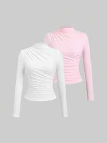 Sweetra Y2K 褶饰立領長袖上衣