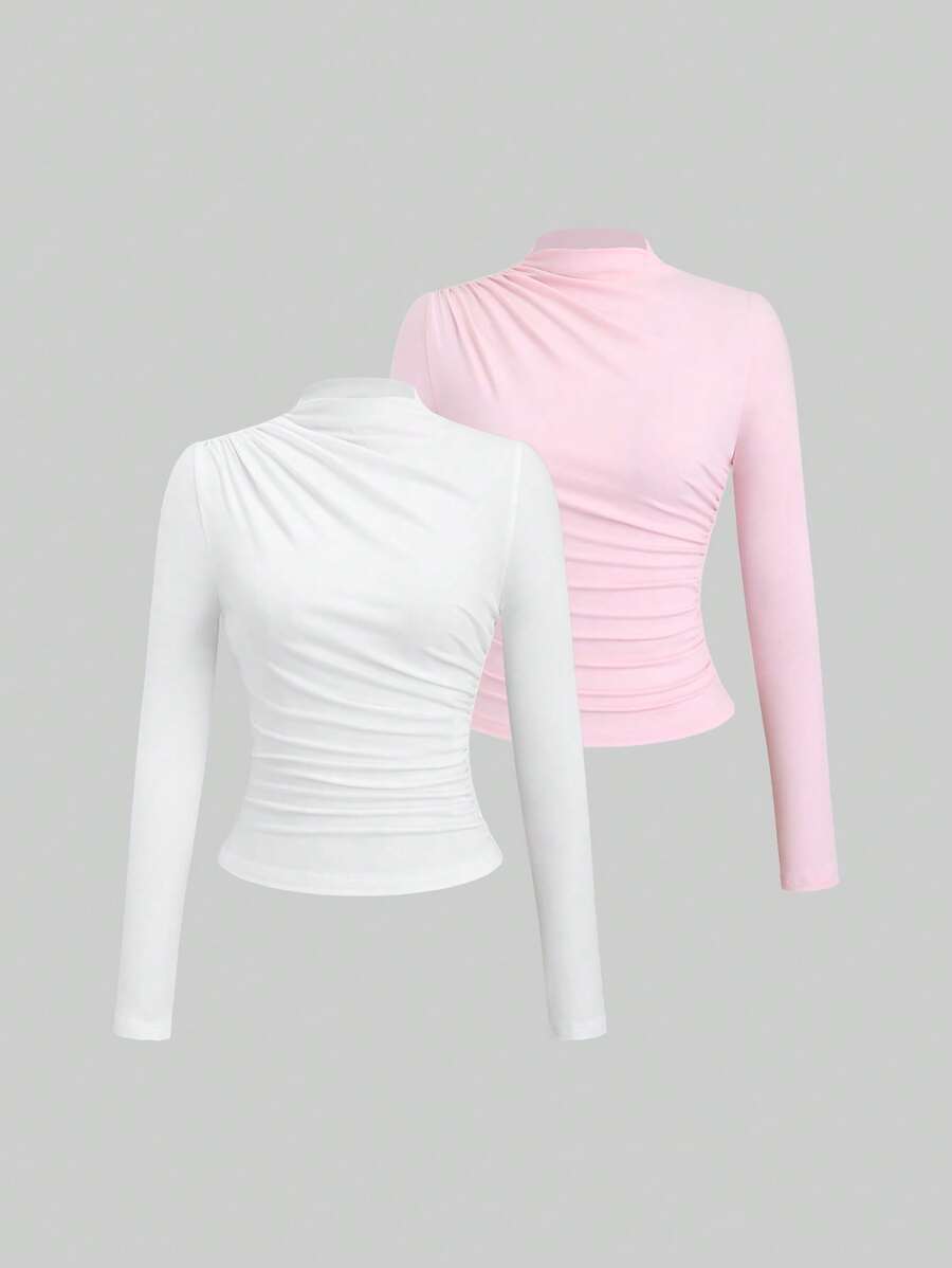 Sweetra Y2K 褶饰立領長袖上衣