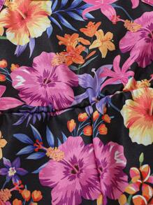 2pcs/Set Baby Girls Infant/Toddler 0-3 Years Casual Daily Holiday Tropical Floral Halter Waist Romper Two Pieces Set - Multicolor - View 8