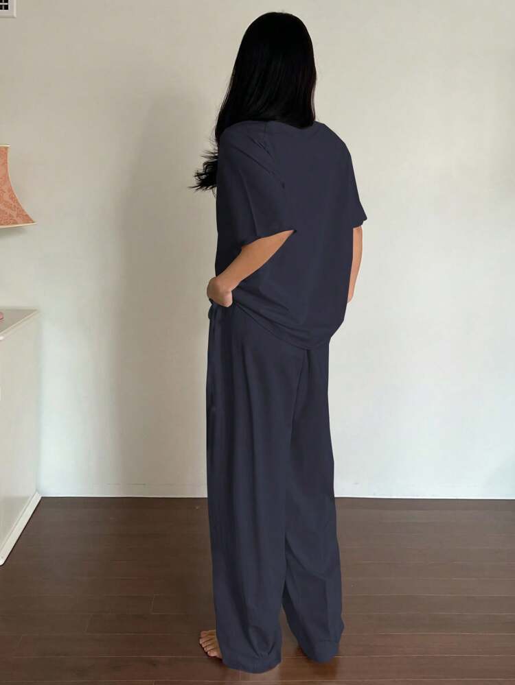 2pcs Women Sleepwear Set, Letter Print Soft & Cozy Lounge Set Pajama