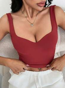 DAZY Women Deep V-Neck Self-Padded Fitted Camisole Top - White - View 6