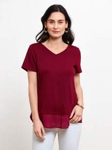 Miaspire Áo thun nữ màu trơn Giải trí - Màu Tím - Xem 1