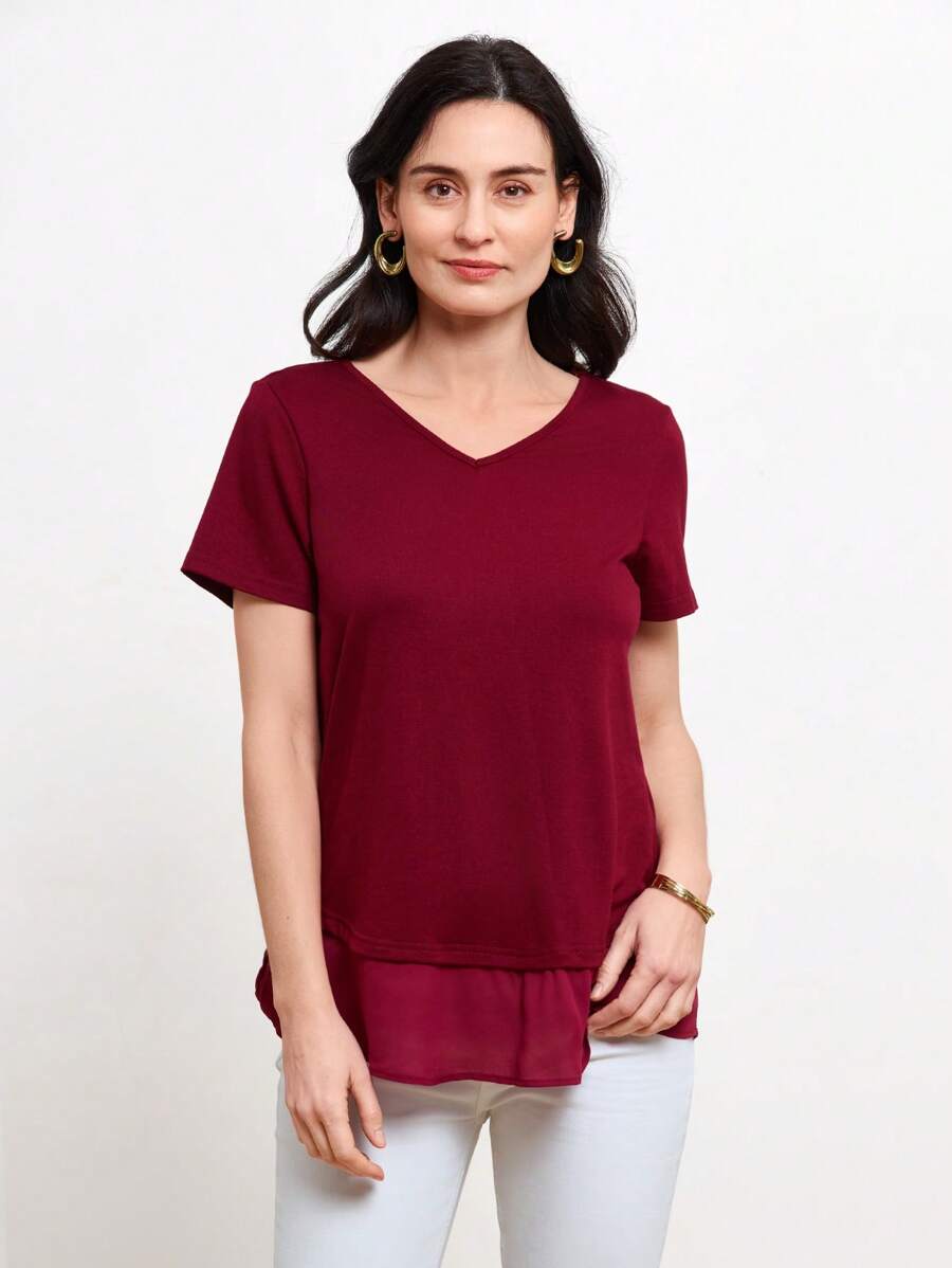 Miaspire Áo thun nữ màu trơn Giải trí - Màu Tím - Xem 1