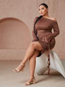 CUCCOO CURVES Sandal Wanita Ukuran Besar Model Datar Sederhana dengan Hiasan Pita di Ujung Terbuka, Cocok untuk Kasual, Liburan, Pemakaian Sehari-hari di Musim Panas, Sepatu Musim Panas untuk Natal - Aprikot - View 2