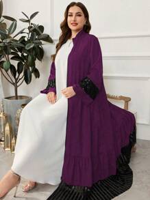 Al Najma Abito casual ampio a maniche lunghe con paillettes e patchwork, di taglia grande, adatto per la primavera/autunno, abaya modesta
