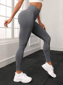 Easithlete Quần legging thể thao cạp rộng tập yoga cho nữ - Màu Xám nhạt - Xem 3