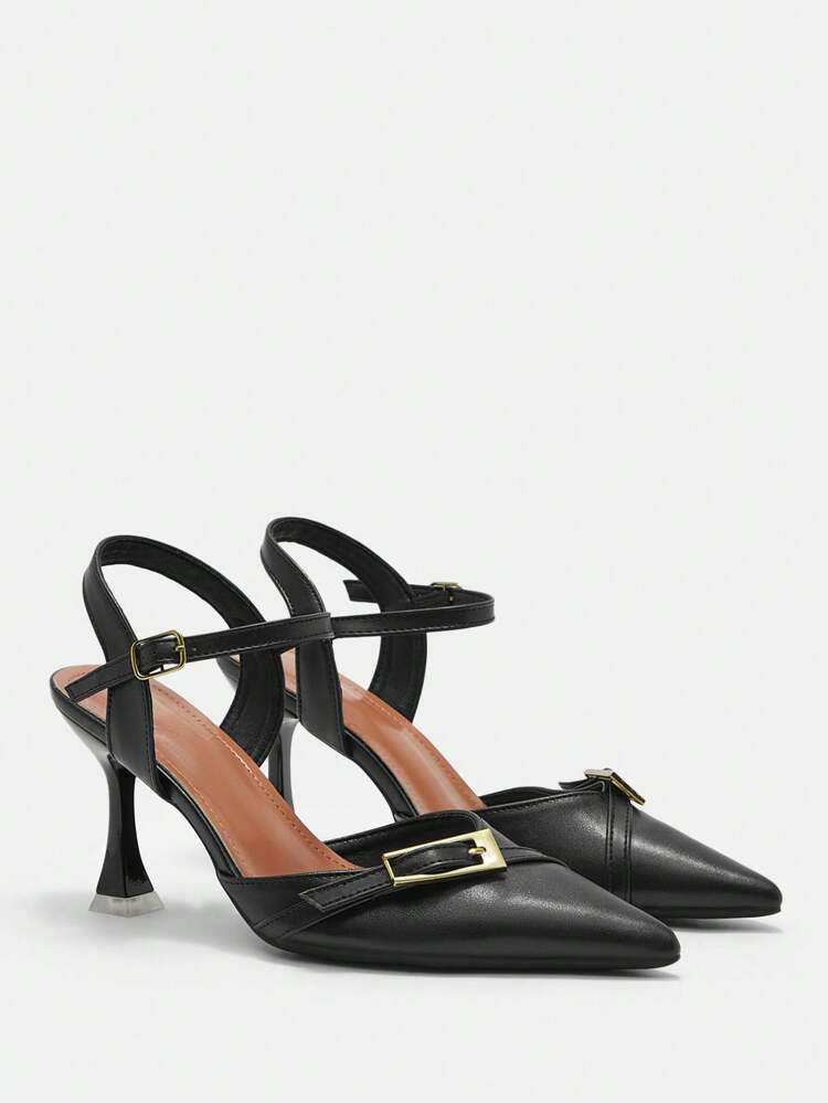 CUCCOO CURVES Plus Size Wide Fit High Heel 9cm Peep Toe Mid-Heel Sandals, Elegant Sexy Black Strap For Daily, Work, Vacation, Summer