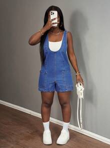 SHEIN Slayr Women's Casual Cute Denim Bib-And-Brace Pants And Jumpsuits