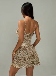 SHEIN PETITE Sexy Spaghetti Strap Leopard Print Mesh Slip Dress - Multicolor - View 2
