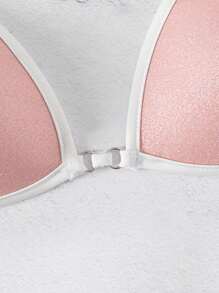 Swim SXY 2 Stücke Damen Solide Gepolstert Push-Up Glitzer Seitlich Gebundene Bandeau Bikini Set für den Strandurlaub - Pink - Übersicht 5
