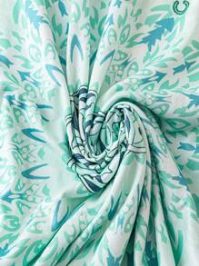Plus Size Sleeveless Allover Print Casual Vacation Midi Dress - Mint Green - View 4