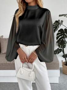 Uhlyne Fall Women Clothes Women's Elegant Minimalist Lantern Sleeve Fashion Blouse - Black - View 4