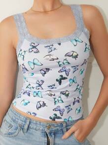 Comfortable Lace Patchwork Camisole For Women, Fashion Design - Medium Wash - View 3