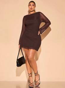 SHEIN BAE Váy mùa hè thường ngày cỡ lớn dành cho nữ, thích hợp mặc hàng ngày, đi làm, đi chơi, hẹn hò, trà chiều, kỳ nghỉ, váy trang trọng dành cho phụ nữ - Cà phê nâu - Xem 3