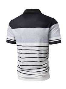Manfinity Homme Plus Size Men's Plain Color Patchwork Front Button Short Sleeve Casual Polo Shirt