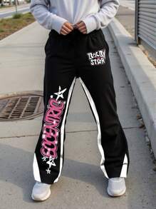 Quần nỉ dệt kim in họa tiết khối màu rộng rãi cho bé trai/tuổi teen - Nhiều màu - Xem 1