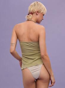 COUREZ Asymmetric Bandeau Top With Bikini Set Bottoms Vacation Outfits Beachwear 2 Pieces Set For Summer/Y2K/Casual Vintage - Green - View 3