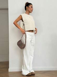 Flirla 女士宽松休闲纯色圆领针织背心