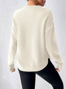EMERY ROSE Women's Solid Color Long Sleeve Round Neck Simple Fashion Pullover Sweater Knit Pullover Fall Winter - Beige - View 2