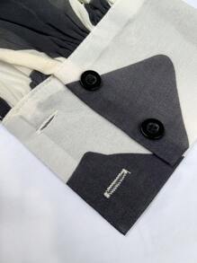 INAWLY 女士优雅几何印花灯笼袖衬衫，春夏 - 深灰色 - 查看 5