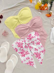 Soleia 3pcs Floral Printed Summer Casual Vacation Tops Set For Women Spring,Rave Top Suitable For Going Out - Multicolor - View 5