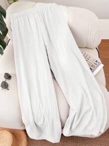 CosyJoli 大码女装新款春夏商务休闲女士海滩情人节风格时尚通勤优雅长裤，口袋长裤，海滩度假薰衣草大学生情人节夏季裤子 - 白色 - 查看 2