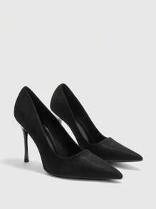 CUCCOO BIZCHIC Women Elegant Minimalist Solid Color Pointed Toe High Heel Pumps - Black - View 9