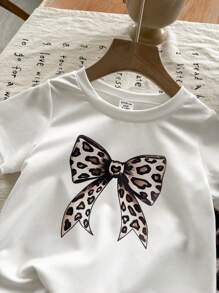 Set van 2 stuks voor baby's/peutermeisjes: T-shirt met luipaardprint en broek met uitlopende pijpen, casual, comfortabele en modieuze outfit voor babymeisjes om in de zomer te dragen