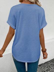 EMERY ROSE Summer Casual Solid Color Batwing Sleeve T-Shirt - Blue - View 2
