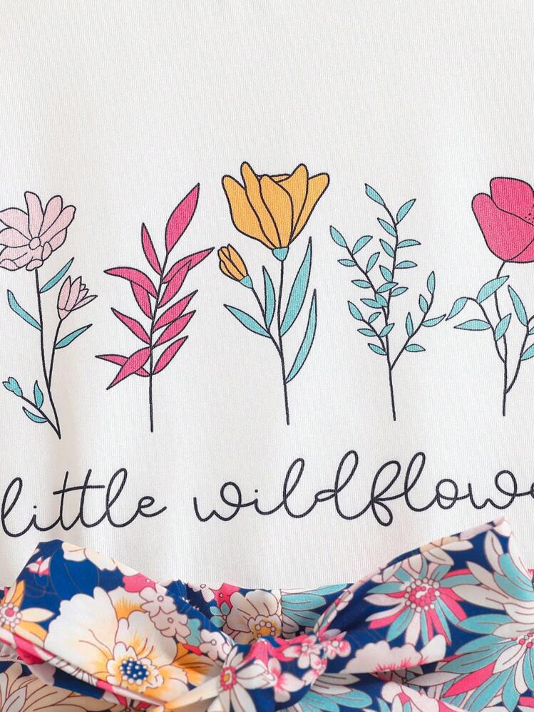 SHEIN Set de 2 piezas de top y shorts con estampado de flores para niña, conjunto casual de vacaciones - Blanco - Añade 6