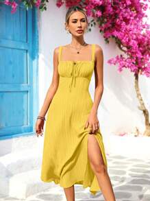 Vivid Eden Mid-Length Casual Dress For Women, Suitable For Summer,Yellow Dress,Vacation Style,Summer Dresses For Women,Vacation Outfits Women,Summer Outfits For Women - Yellow - View 3