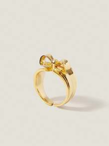 Muvela Exaggerated Gold Bowknot Open Ring - Yellow Gold - View 1
