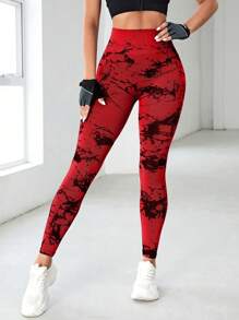 SHEIN Sports 扎染无缝高弹力运动紧身裤 Sport Studio 高腰无缝修身女式紧身裤 - 弹性柔软触感透气四向拉伸紧身裤，适合跑步、骑行、瑜伽、泡菜球运动、休闲