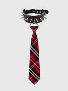 ROMWE Grunge Punk 1pc Gothic Punk Studded Necktie, Subculture Fashion Accessory For Women - Black - View 1