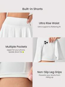 GLOWMODE 4.5'' Sweat-Wicking Quick-Dry Tummy Control Ultra High-Rise Waist Skirt With Side Pockets Non-Slip Grips Daily Casual Wear - White - View 4