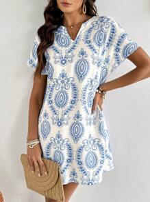 EMERY ROSE 女士 V 领短袖休闲连衣裙，适合夏季 - 彩色 - 查看 3