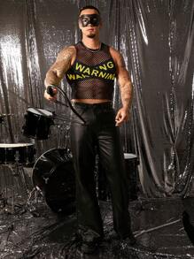 FeverCity Men's Mesh Round Neck Sleeveless Tank Top, Suitable For Summer - Black - View 2