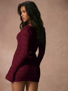 Musera Resort 钩针编织 深 V 领 长袖 迷你连衣裙 海滩罩衫 度假 春夏 优雅