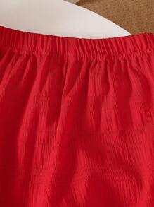 SHEIN Genkimix Kids 2pcs/Set Young Girl Casual Textured Fabric Camisole And Wide Leg Pants Set - Red - View 4