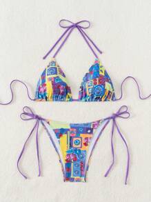 SHEIN Swim Print Beach Bikini Swimsuit Set - Multicolor - View 5