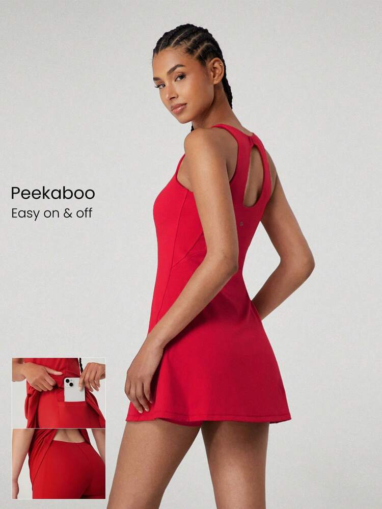 FeatherFit™-Air Peekaboo Cut-Out Pocket Multifunctional Athletic Dress With Built-In Shorts Light Support Low Impact Yoga Pilates Daily Summer Quick Dry Moisture Wicking