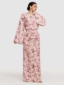 Veilorie 2 件套女士简约时尚休闲长袖上衣和裙子套装，适合日常穿着 - 粉色 - 查看 1