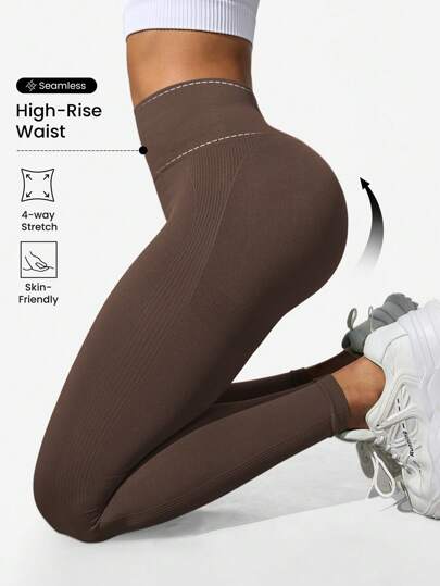 Core Rhythm Yoga Leggings Seamless High Stretch Tummy Control Training Tights With Wide Waistband
