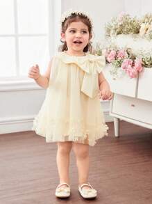 Plus Size Apricot Sheer Bowknot Summer Dress - Apricot - View 1