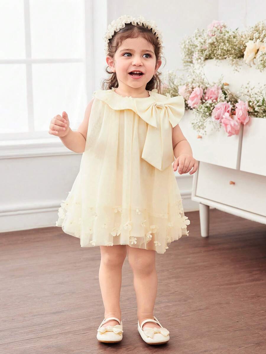 Plus Size Apricot Sheer Bowknot Summer Dress - Apricot - View 1