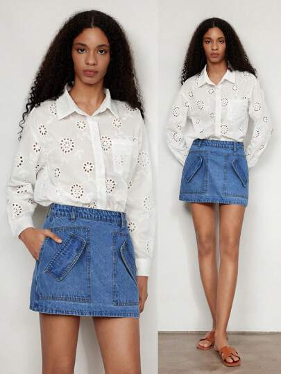 Maija 女士休闲蓝色迷你牛仔裙，夏季